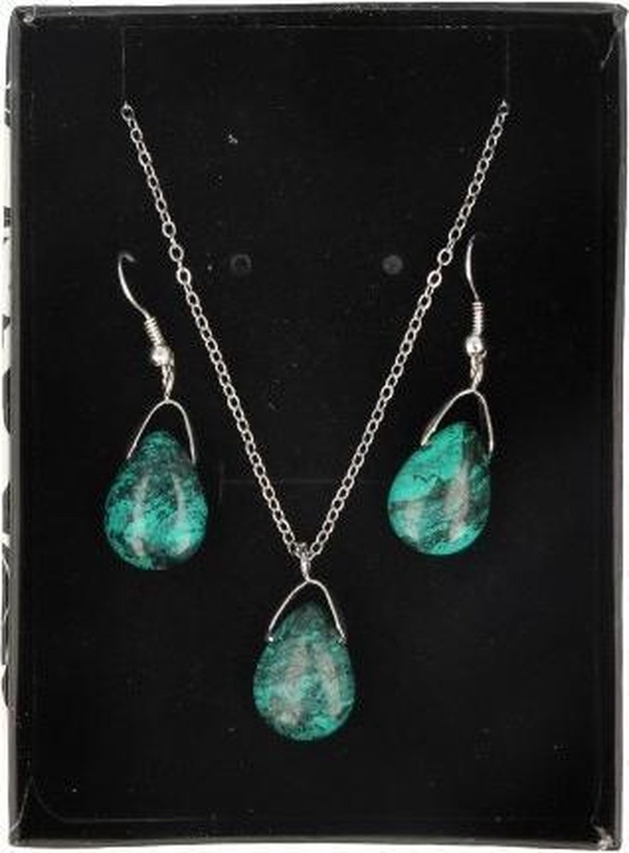 Ruben Robijn Turkoois druppel sieraden set - hanger / oorbellen
