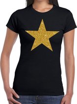 Gouden ster glitter fun t-shirt zwart dames - dames shirt Gouden Ster S