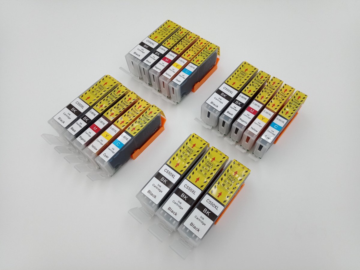 KATRIZ® huismerk inkt  voor Canon 6X PGI550XLBK + 3X CLI551XLBK + 3X CLI551XLCyaan + 3X CLI551XLMagenta + 3X CLI551XLGeel (18stuks)  - Met chip