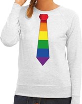 Gay pride regenboog stropdas sweater grijs voor dames L