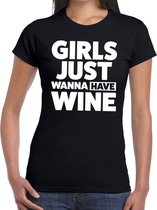 Girls just wanna have Wine tekst t-shirt zwart dames - dames shirt  Girls just wanna have Wine XS