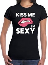 Kiss me i am sexy t-shirt zwart dames M