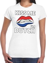 Kiss me I am Dutch t-shirt wit dames - feest shirts dames - Holland kleding XXL