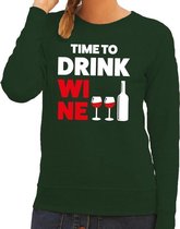Time to Drink Wine tekst sweater groen dames - dames trui Time to Drink Wine S