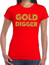 Gold Digger gouden glitter tekst t-shirt rood dames - dames shirt Gold Digger XL