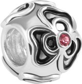 Quiges - 925 - Zilveren - Bedels -Sterling zilver - Beads - Bloem Zirkonia Rood Kraal Charm - Geschikt – voor - alle bekende merken - Armband Z517