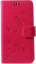 Huawei P30 Lite wallet agenda hoesje rood/roze vlinder
