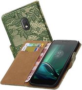 Lace Bookstyle Wallet Case Hoesjes Geschikt voor Moto G4 Play Donker Groen