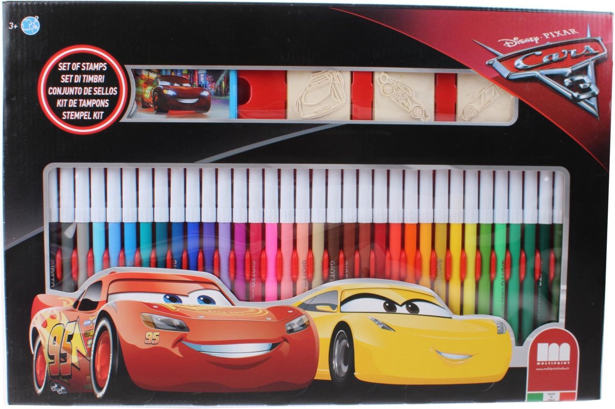 Multiprint 36 Kleurstiften + 3 Stempels Cars 3
