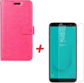 Samsung Galaxy J6 Plus 2018 Portemonnee hoesje roze met Tempered Glas Screen protector