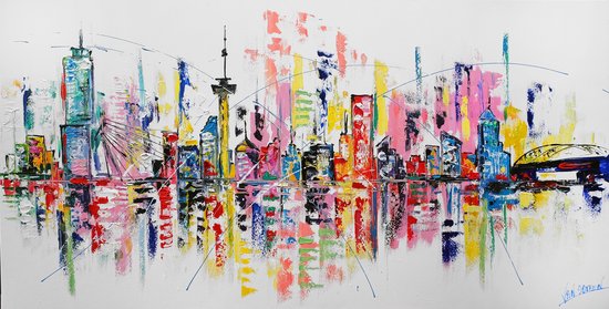 Lol heuvel Bevestigen aan Acrylverf schilderij - Skyline Rotterdam Abstract - 140 x 70 -  handgeschilderd door... | bol.com