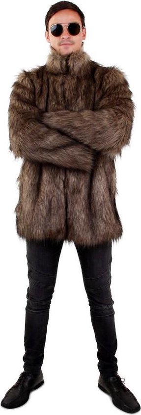 Langharige bruine bontjas heren - maat 56-58 XL - fake fur nepbont bruin pluche | bol.com