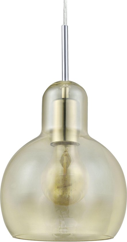 EGLO Vintage - Hanglamp - 1 Lichts - Chroom - Aluminium, Amberkleurig Glas  | bol