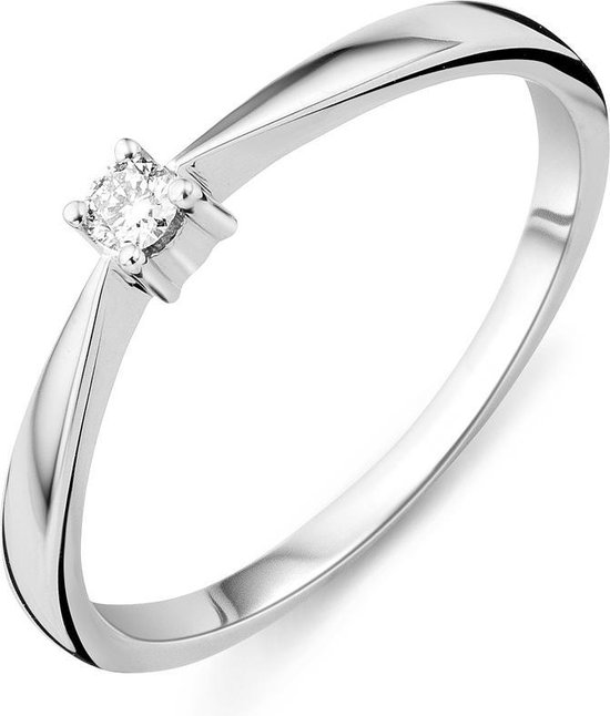 Majestine 9 Karaat Solitair Ring Witgoudkleurig (375) met Diamant 0.05ct  maat 54 | bol.com