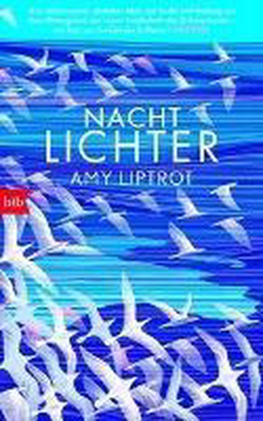Couverture du livre 'Nachtlichter' par Amy Liptrot, avec des mouettes blanches sur une mer bleue et ondulante.
