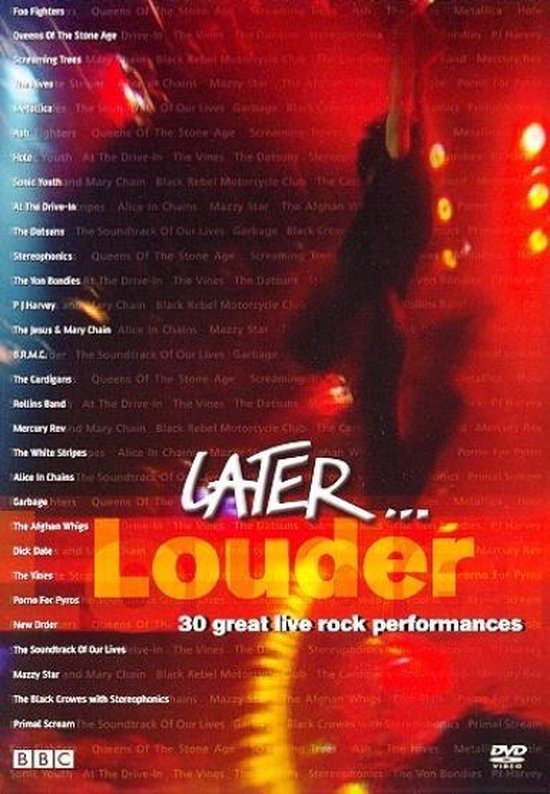 DVD-hoes met het 'Later... Louder' logo op een achtergrond van een live rockconcert, met artiesten- en bandnamen.