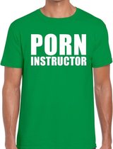 Porn instructor tekst t-shirt groen heren S