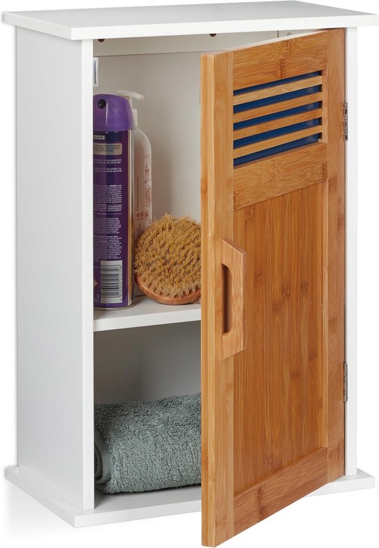 ik klaag Onzuiver toekomst Relaxdays hangkast badkamer wit - badkamerkast bovenkast - bamboe - deur -  2 vakken - kast | bol.com