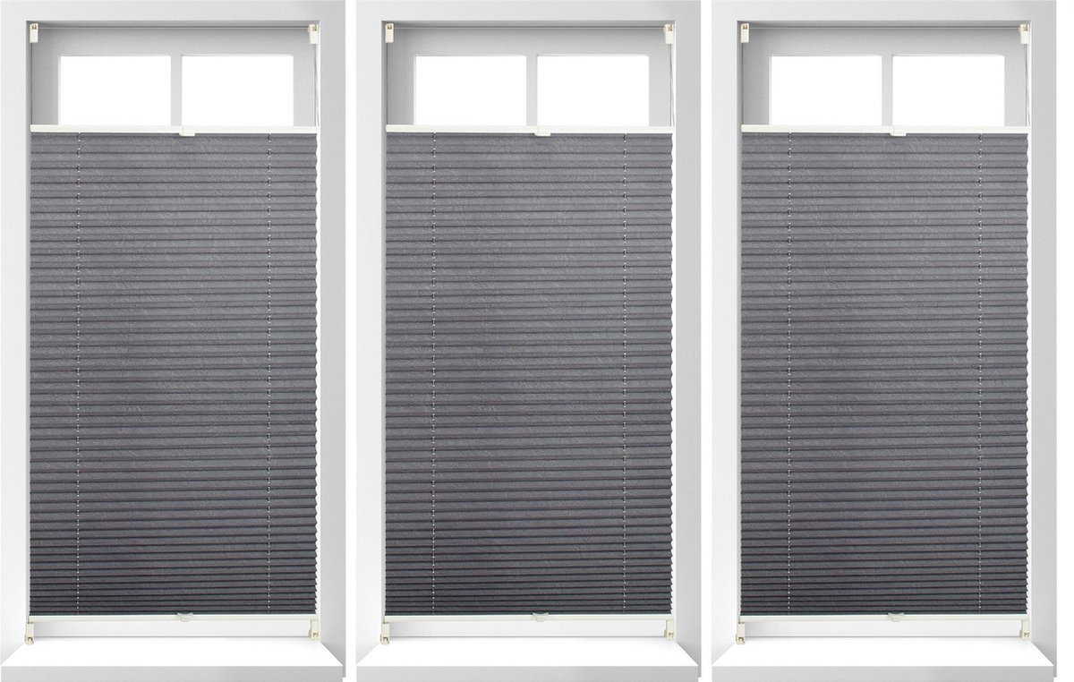 Relaxdays 3 x plissegordijn - plissé jaloezie grijs zonder boren - opvouwbaar 60x130