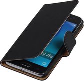 Zwart Effen booktype cover hoesje voor Samsung Galaxy J1 Nxt / J1 Mini