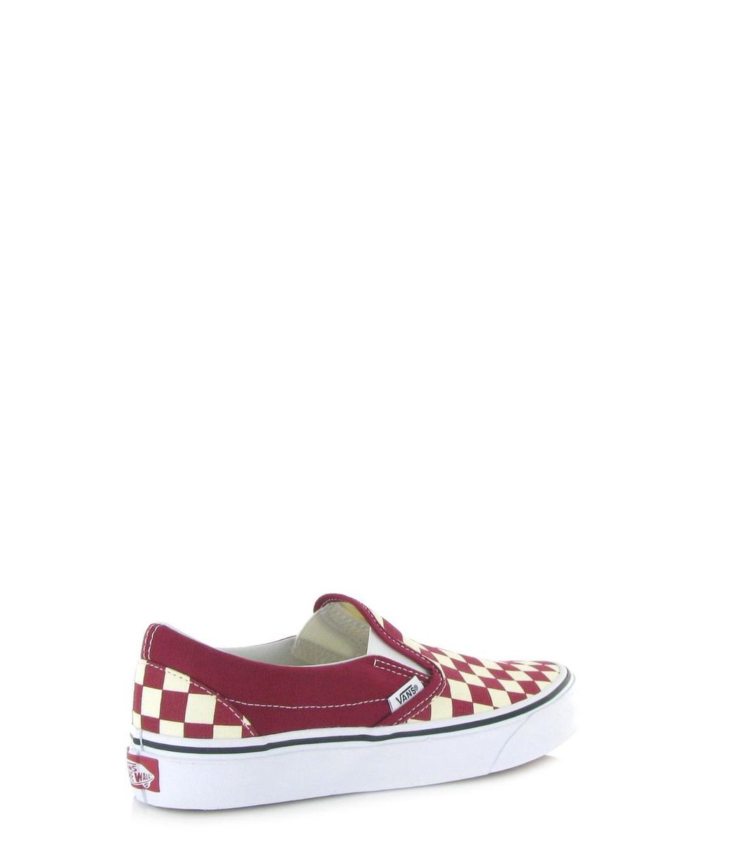 vans slip on black and red