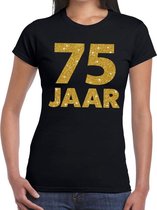 75 jaar goud glitter verjaardag/jubileum kado shirt zwart dames XL