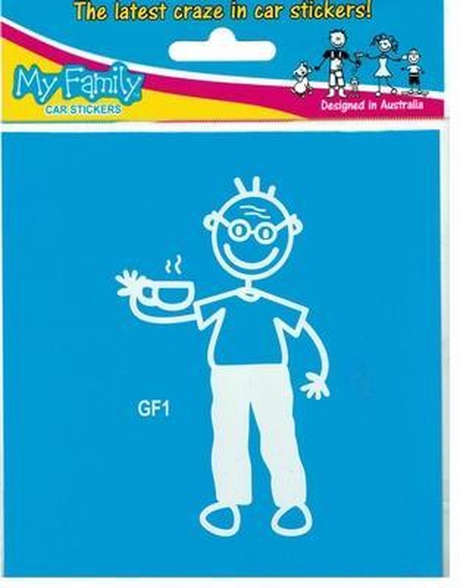 Opa met koffie - autosticker - wit - 10,8 cm