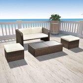 Loungeset bruin poly rattan 9-delig  (incl. Fleecedeken)