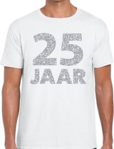 25 jaar zilver glitter verjaardag/jubilieum kado shirt wit heren S