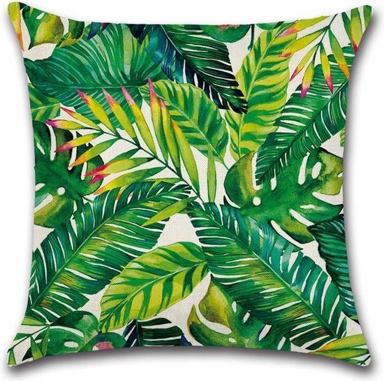gerucht ader Spin Kussenhoesje met print van palmbladeren groen/roze| Jungle Sierkussenhoesje  45x45 cm | bol.com