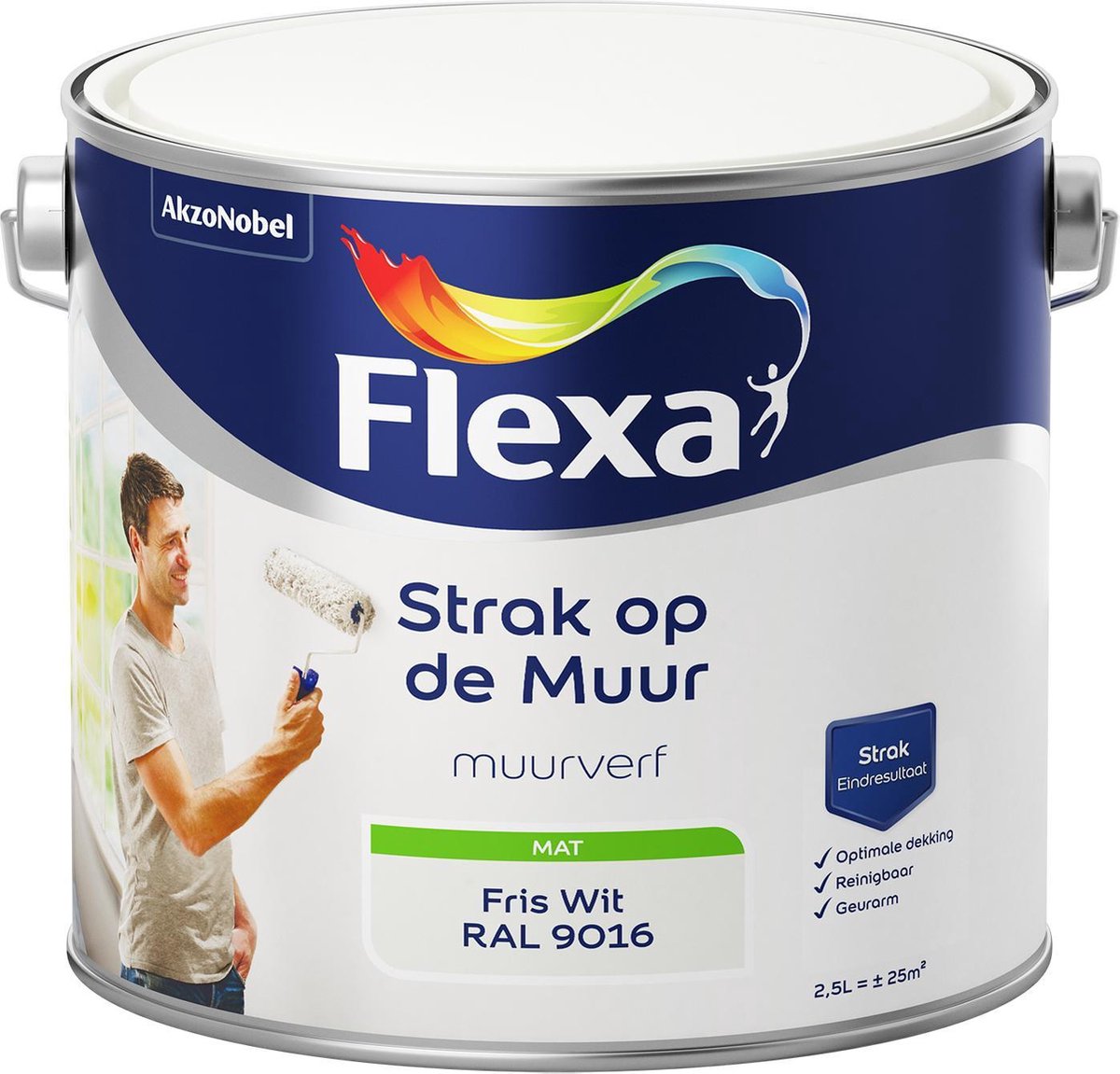 Flexa Strak op Muur - Watergedragen - Mat - fris wit 9016 - 2,5 liter | bol.com