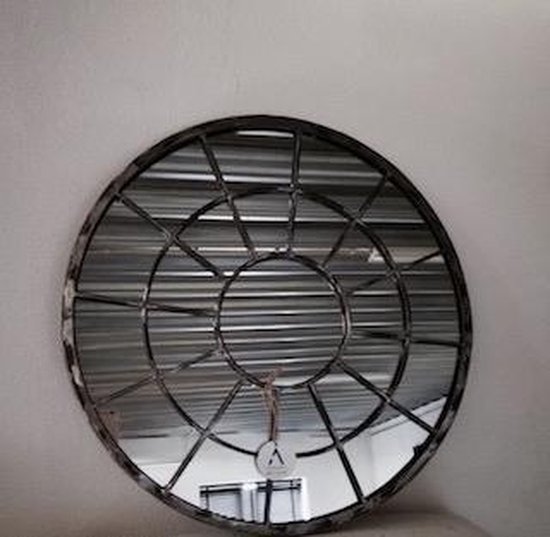 Industriële stoere spiegel met metalen frame, diameter 60cm. | bol.com