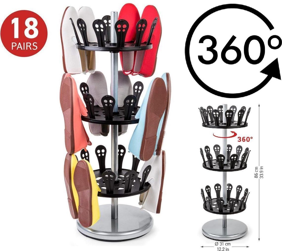 Étagère à chaussures rotative à 360 degrés 3 niveaux Étagère à