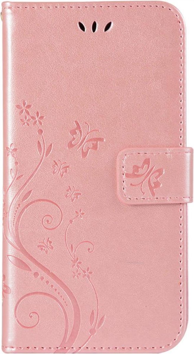 Geschikt voor Samsung Galaxy A7 2018 Bookcase - Roze - Bloemen - Portemonnee Hoesje