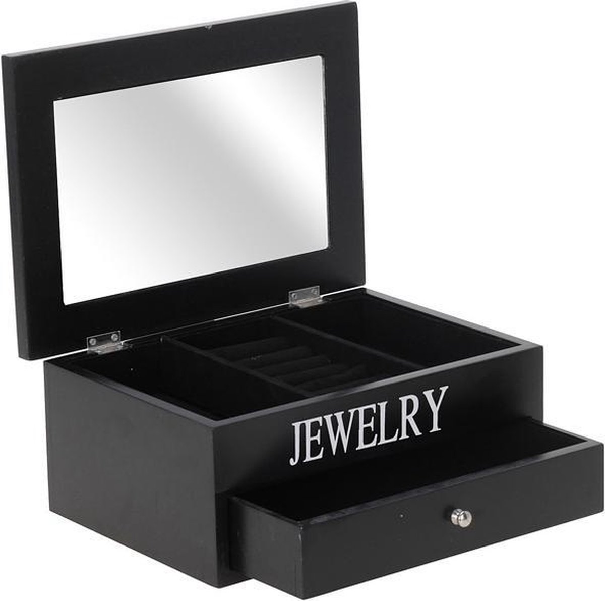 Zwart juwelenkistje met spiegel - Merkloos