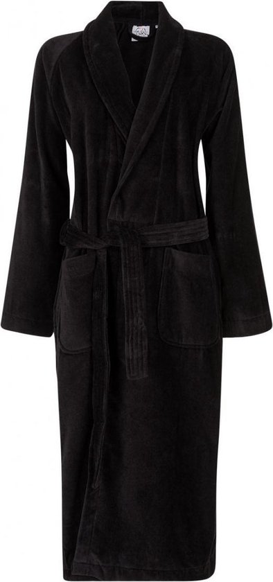 Unisex badjas zwart - velours katoen - zwarte badjas sjaalkraag - maat XS