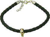 Silventi 910470241 Leren gevlochten armband met bead - Donkergroen