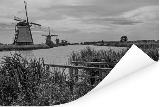 Bol Com Zwart Wit Foto Van De Molens Van Kinderdijk In Nederland Poster 90x60 Cm Foto Print
