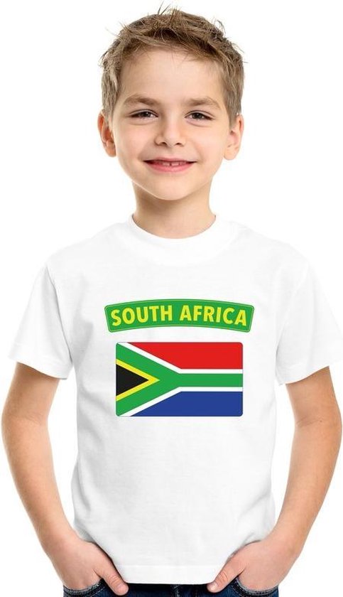 Zuid Afrika t-shirt met Zuid Afrikaanse vlag wit kinderen 134/140