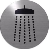 RVS deurbordje pictogram: douche | 5 jaar garantie | ROND 82mm Ø | Zelfklevend | Plakstrip