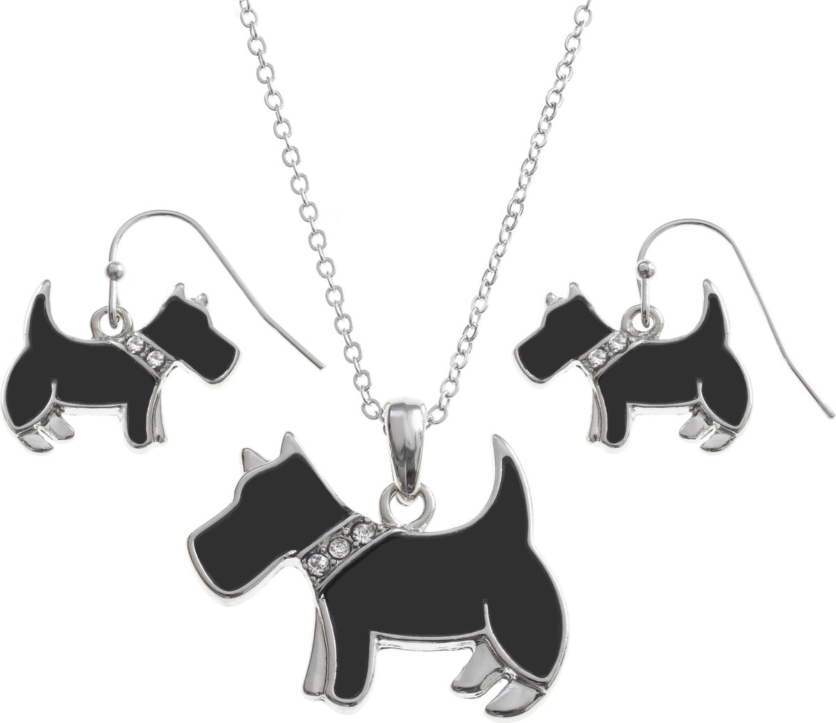 Tide Jewellery Epoxy Collectie - Oorbel & Ketting set - Scottie Hond - Zwart