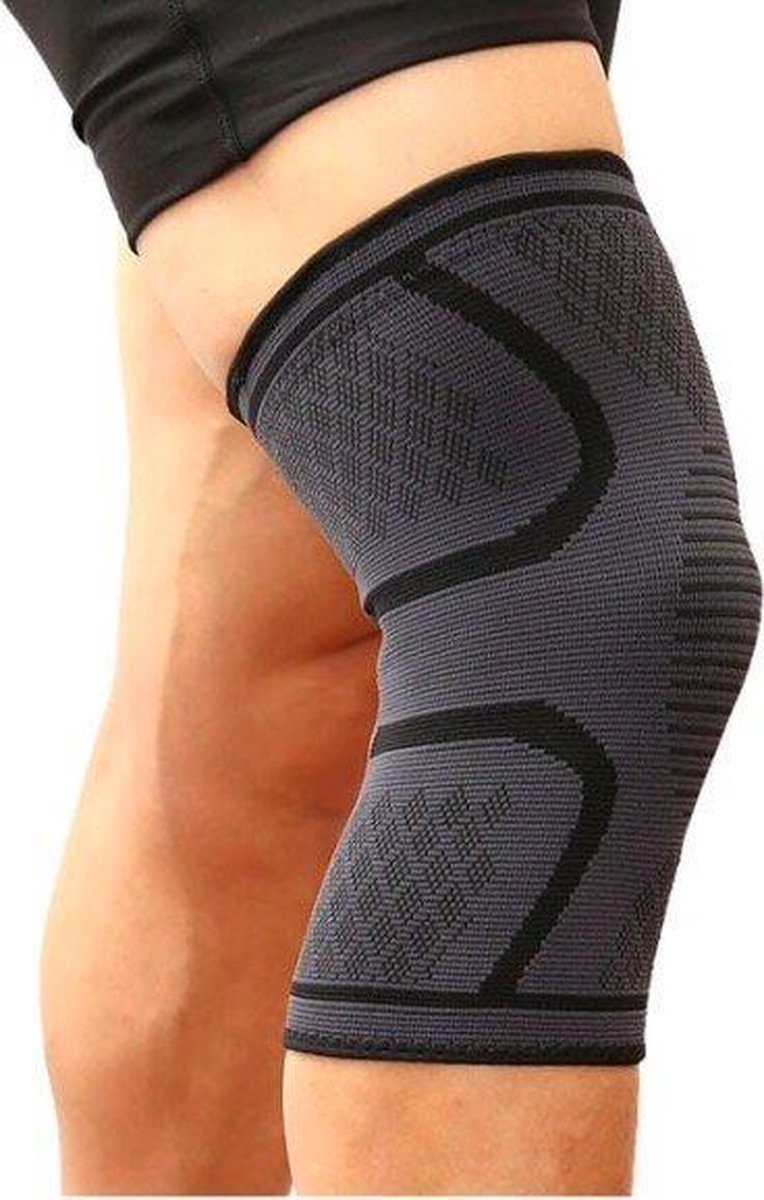 Kniebrace - Ondersteuning, Compressie Brace - Kniepad sleeve / knieband - Grijs-zwart (Maat M)