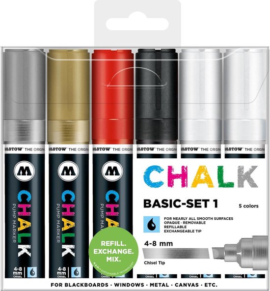 Krijtstiften set van 8 - wit, rood, blauw, geel, oranje, roze, groen en paars. voor krijtbord, schoolbord, spiegel en glas - Krijtbord stift - Porselein stift - Marker - Glasstiften - Raamstiften