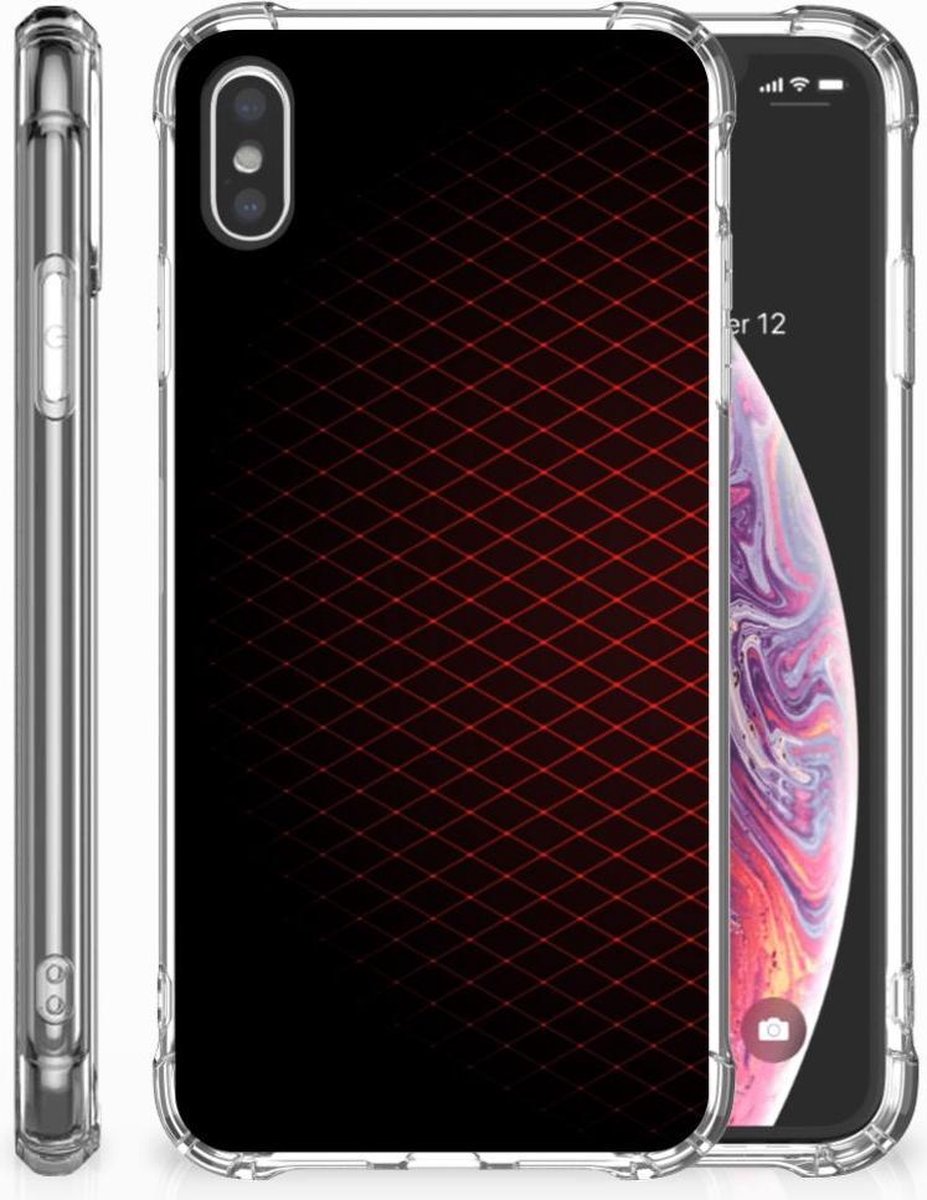 Apple iPhone Xs Max Doorzichtige Silicone Hoesje Geruit Rood