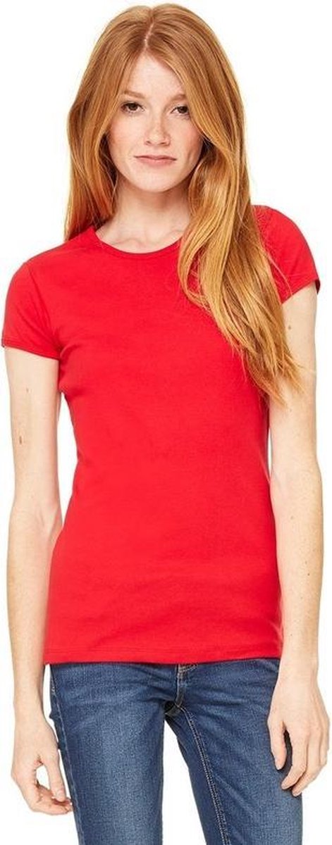 Basic t-shirt rood met ronde hals voor dames - Dameskleding shirtjes S
