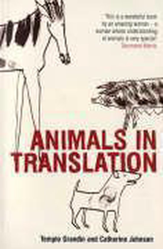 Boekcover van 'Animals in Translation' met tekeningen van dieren en tekst in het rood.
