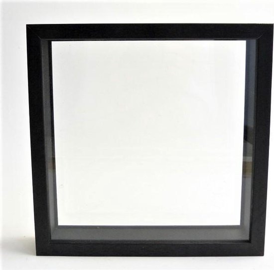 Zwart houten dubbelglas lijst 24 cm x 24 cm met ophanghaakje