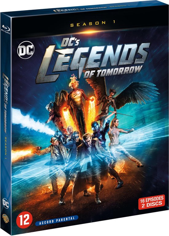 DC's Legends of Tomorrow Seizoen 1 Blu-ray box met de cast, 16 afleveringen, 2 discs. Leeftijdsindicatie 12.
