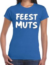 Blauw fun tekst t-shirt - Feestmuts - voor dames S