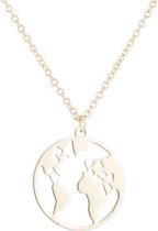 Goudkleurige wereldkaart ketting - Kettingen - By Cleo